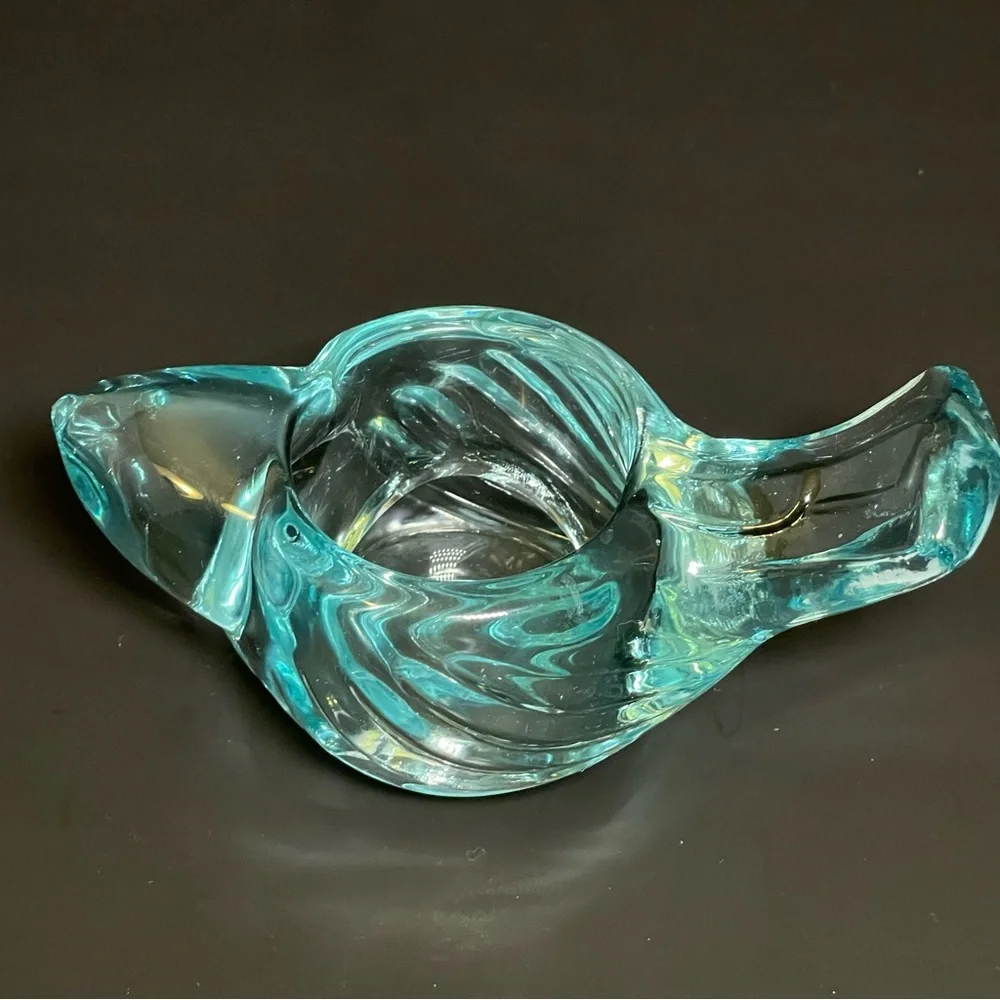 Crate & Barrel Tweet Votive Candle Holders Aqua Glass Birds Set of 2